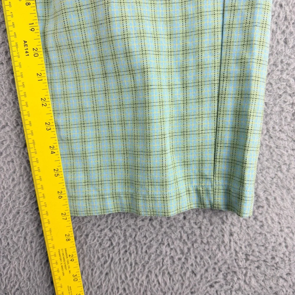Obey Plaid Pleated Pants Mens 36 Green Blue Skate Streetwear Wide Leg Trousers